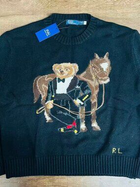 Ralph Lauren Black Polo Bear Horse Wool Cashmere Sweater